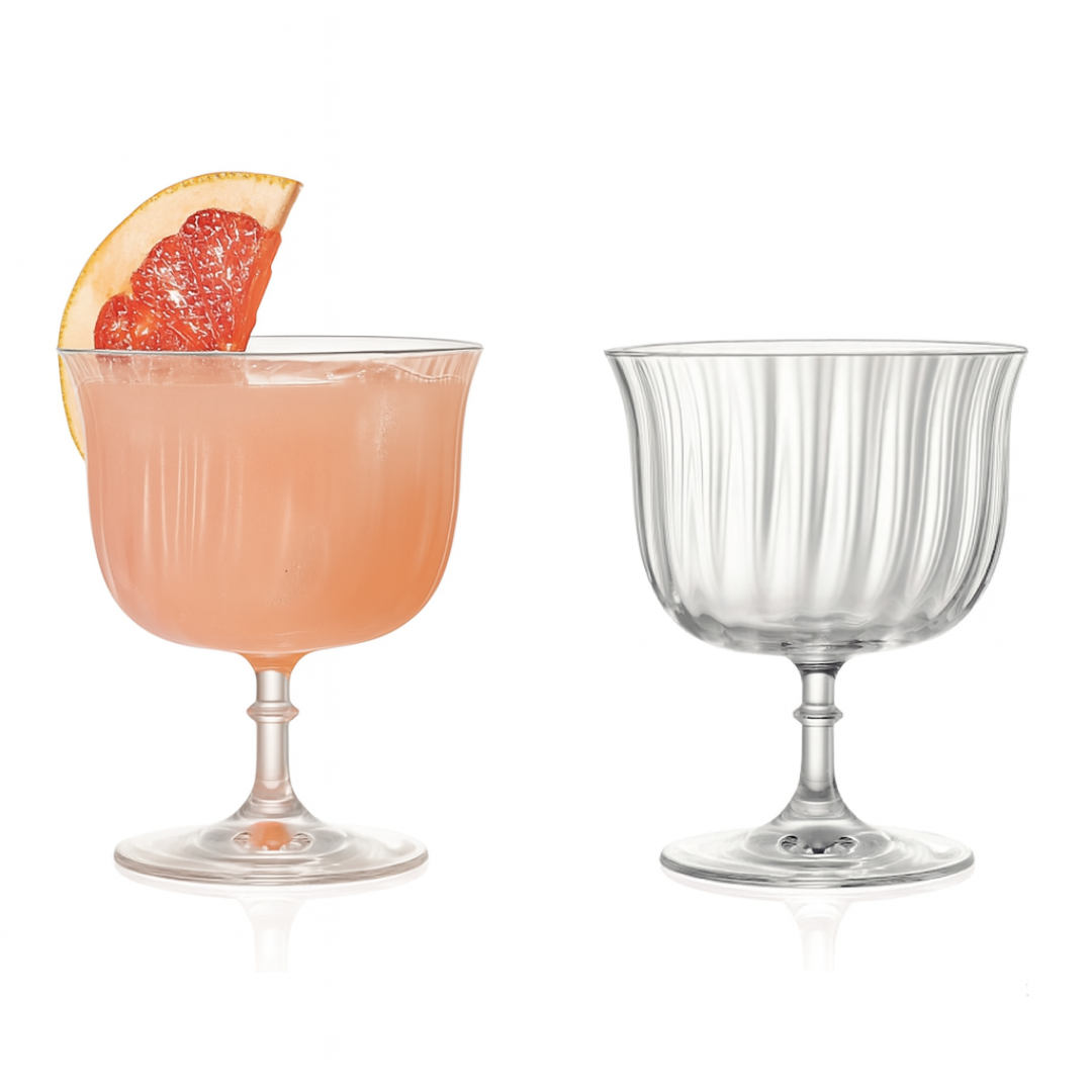 Rims Orient-Coupe Dessert/Paloma Ribbed Martini & Wine Glasses - (Lotus) - Set of 2 (270ml / 9.25oz)