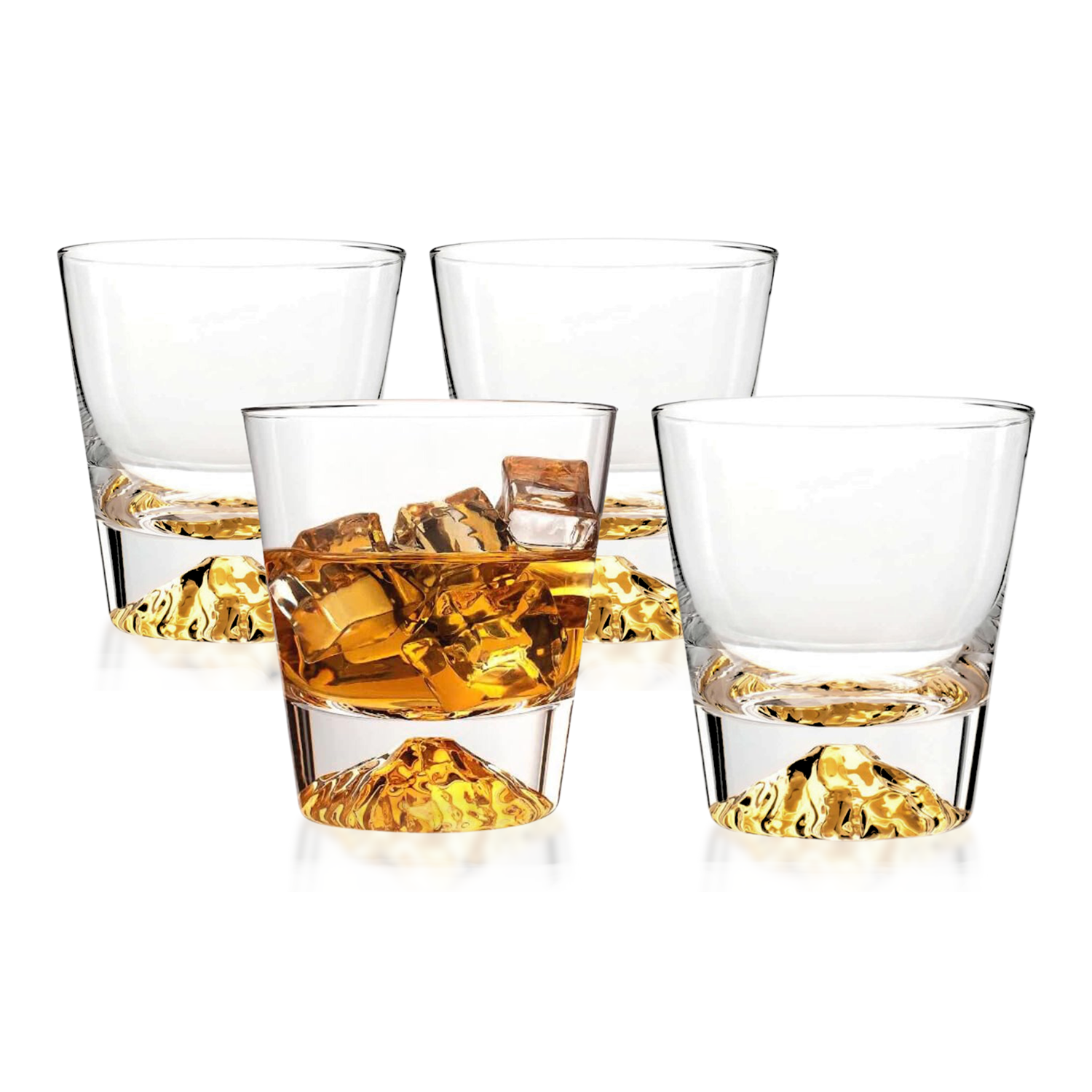 Whiskey Glasses Crystal Clear Gold Heavy Base Bourbon - Set of 4
