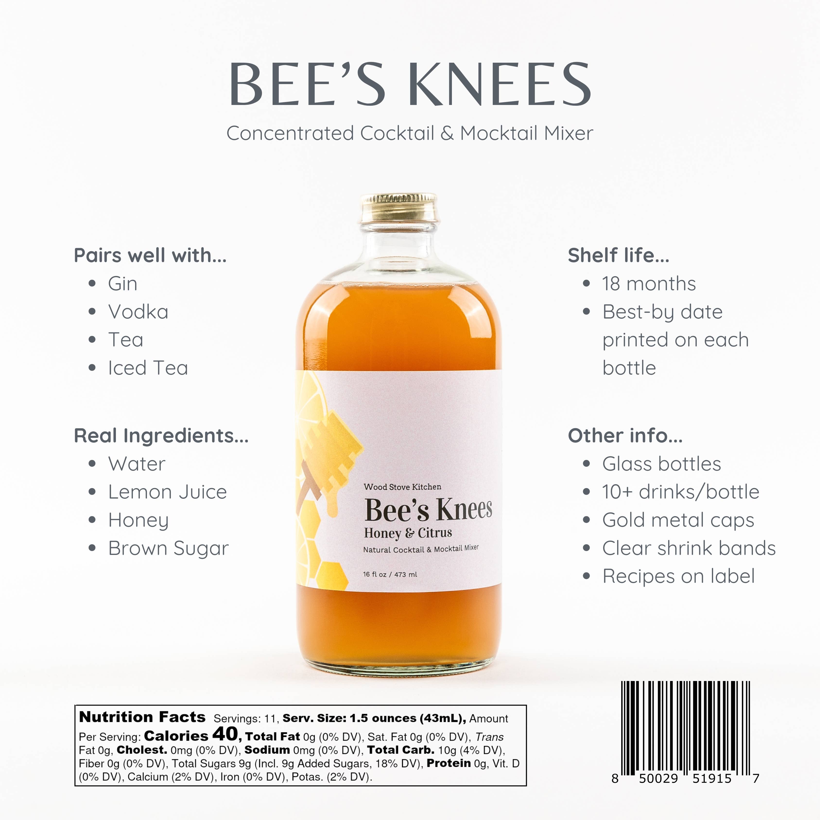 Wood Stove Kitchen - Bee's Knees Cocktail and Mocktail Mixer, 16 fl oz