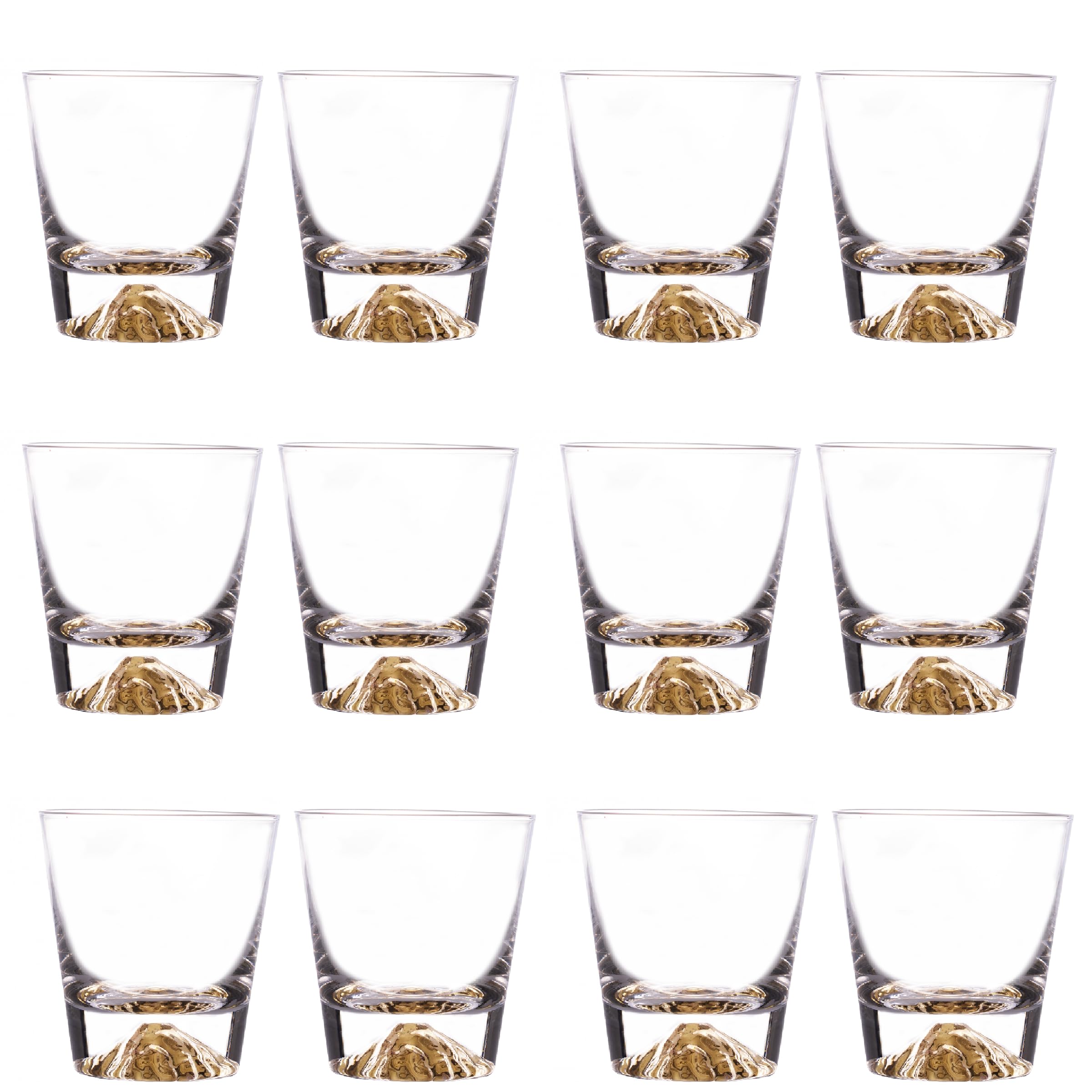 Whiskey Glasses Crystal Clear Gold Heavy Base Bourbon - Set of 4