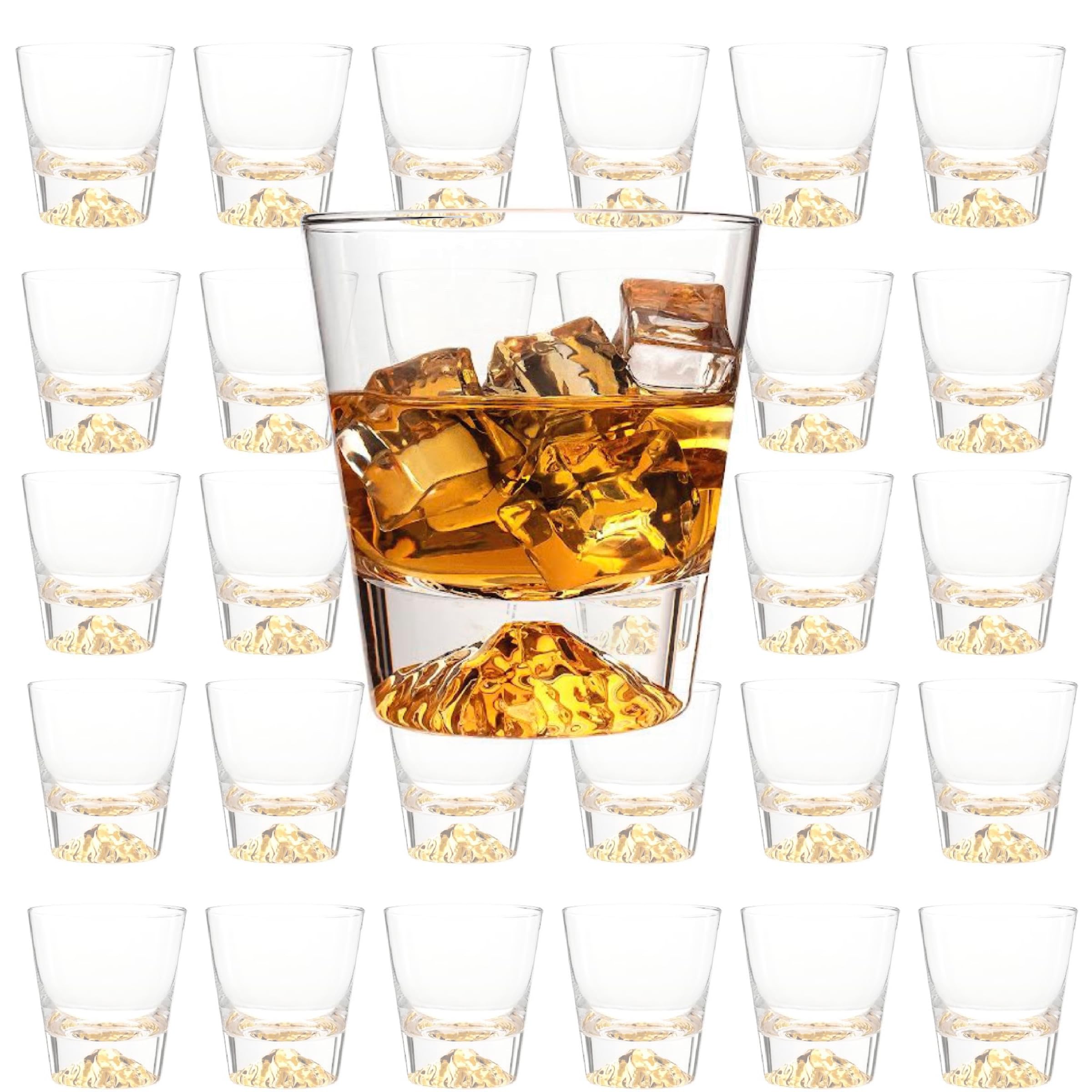 Whiskey Glasses Crystal Clear Gold Heavy Base Bourbon - Set of 4