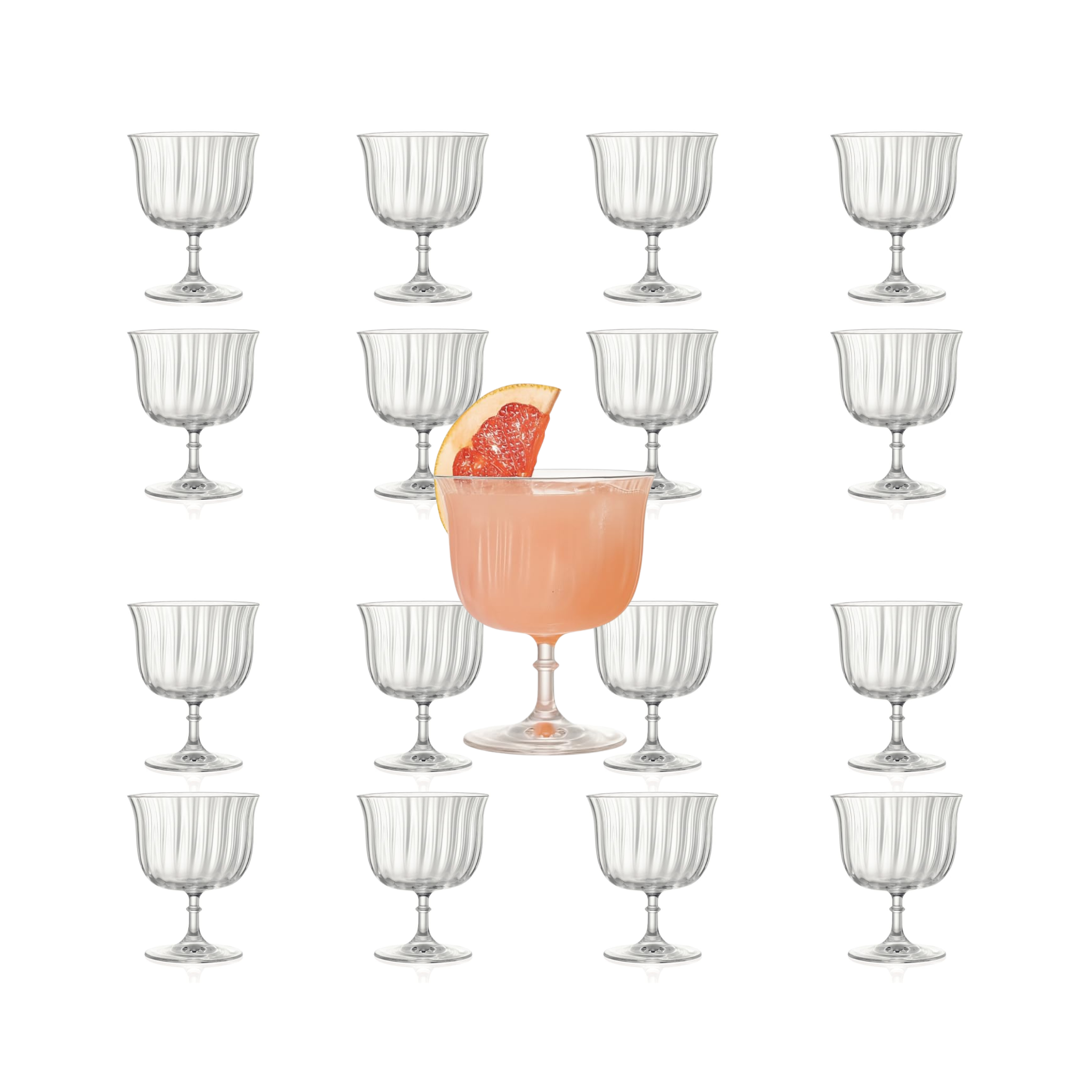 Rims Orient-Coupe Dessert/Paloma Ribbed Martini & Wine Glasses - (Lotus) - Set of 2 (270ml / 9.25oz)
