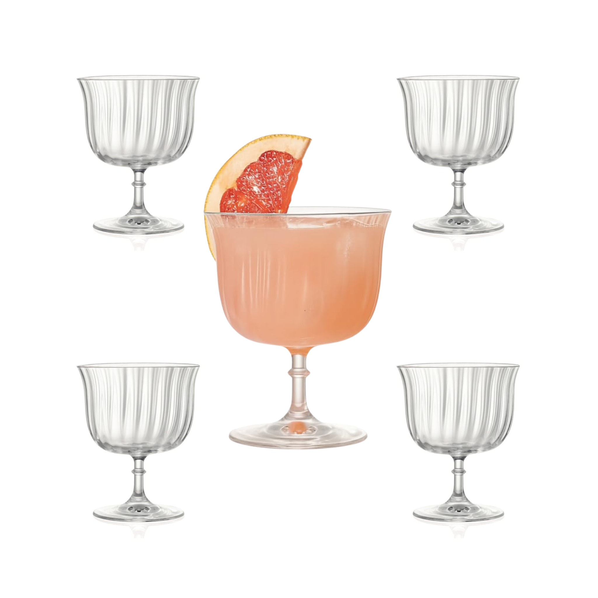 Rims Orient-Coupe Dessert/Paloma Ribbed Martini & Wine Glasses - (Lotus) - Set of 2 (270ml / 9.25oz)