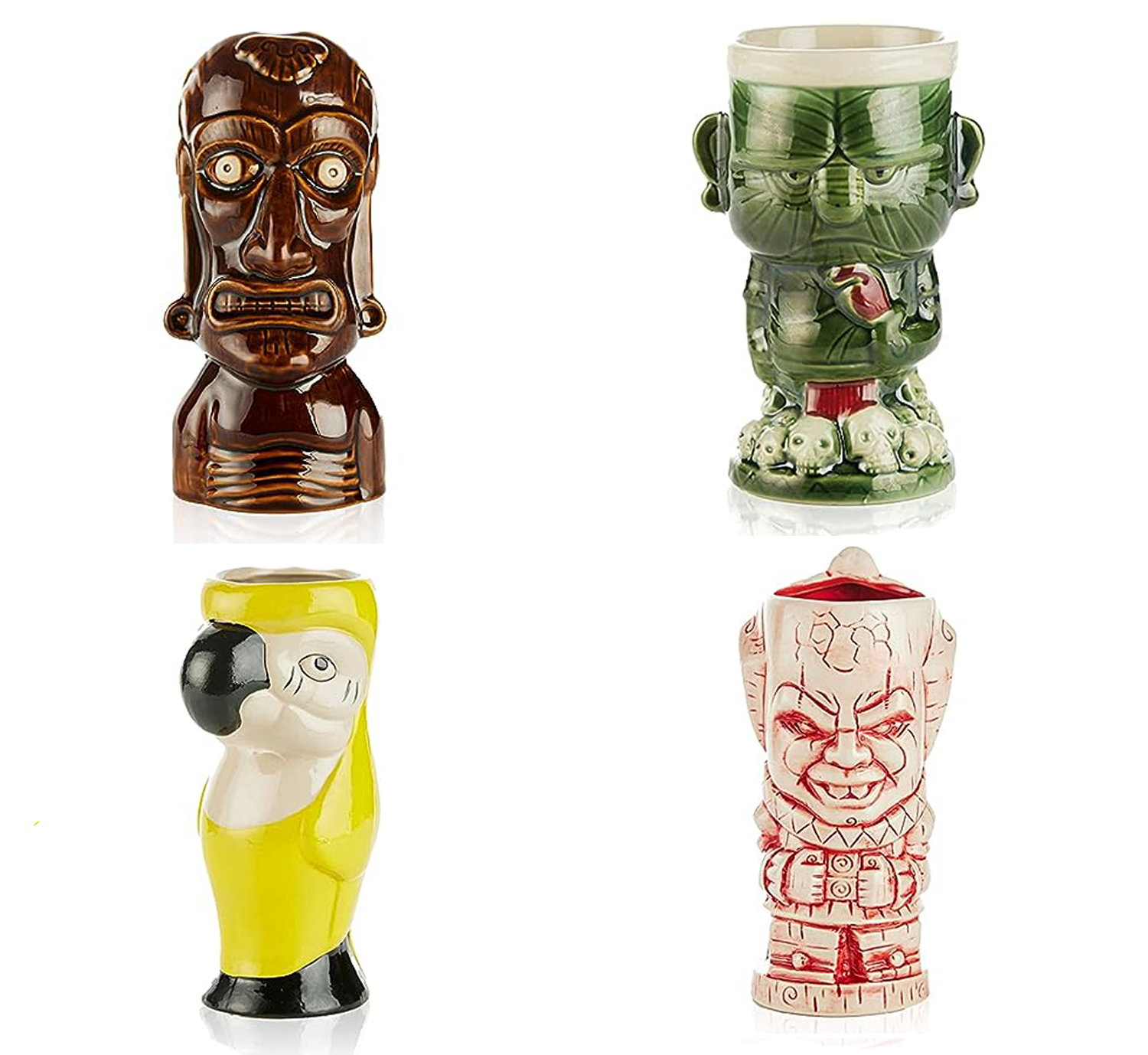 Ceramic Hawaiian Luau Tiki Mugs (Set of 4 Mugs)