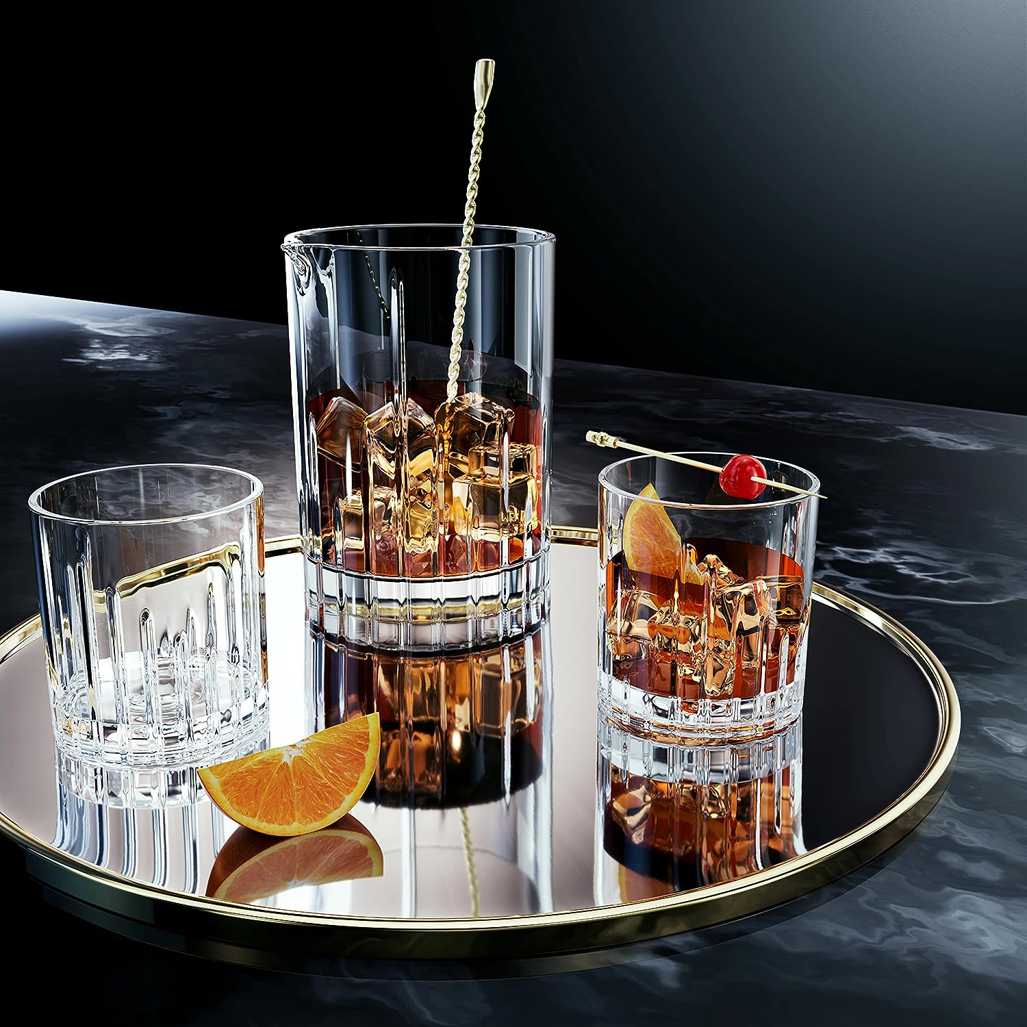 360 Rotating Old Fashioned Glass Set With Mixing Pitchers