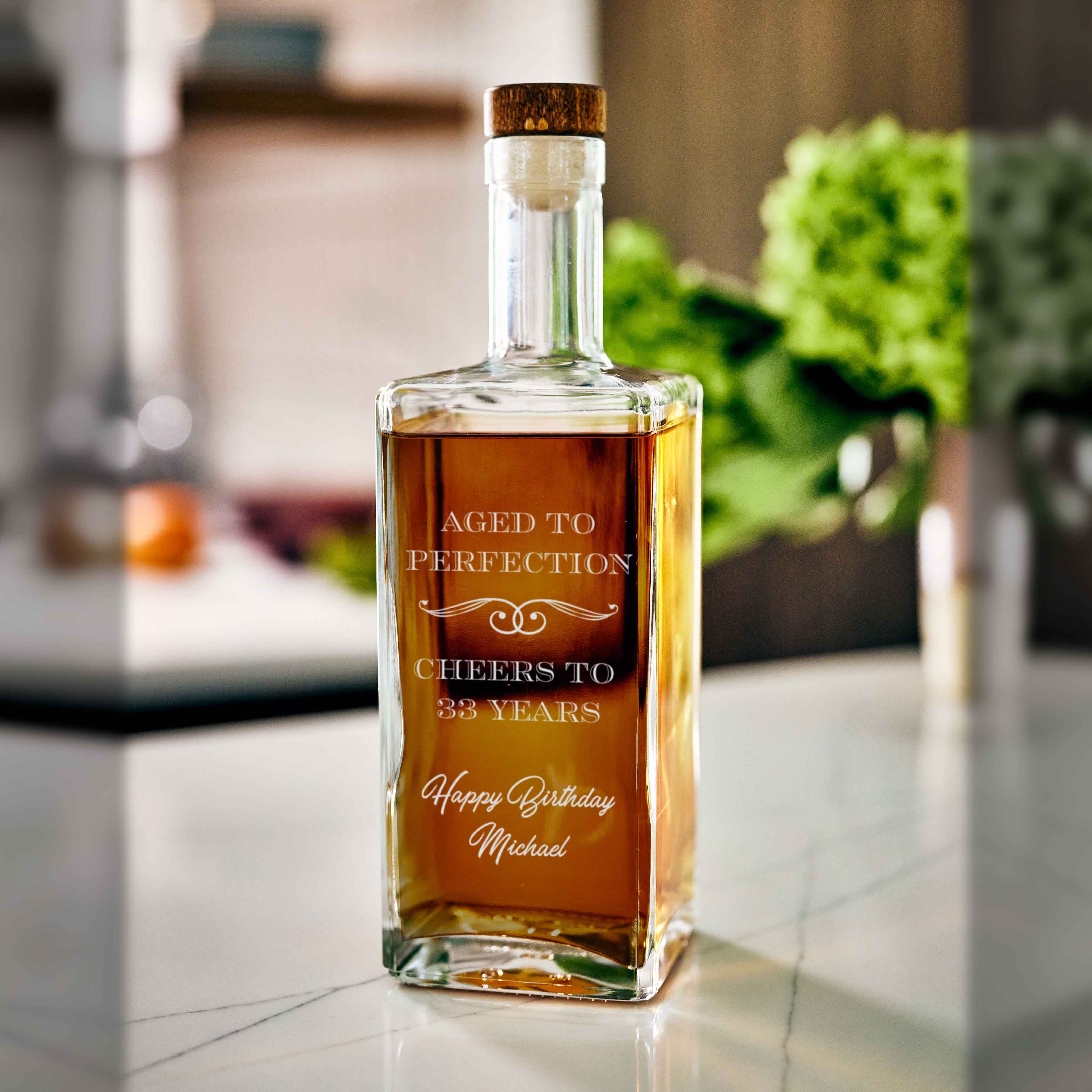 Customizable Birthday Decanter "Aged to Perfection" Personalized Gift - Square Decanter