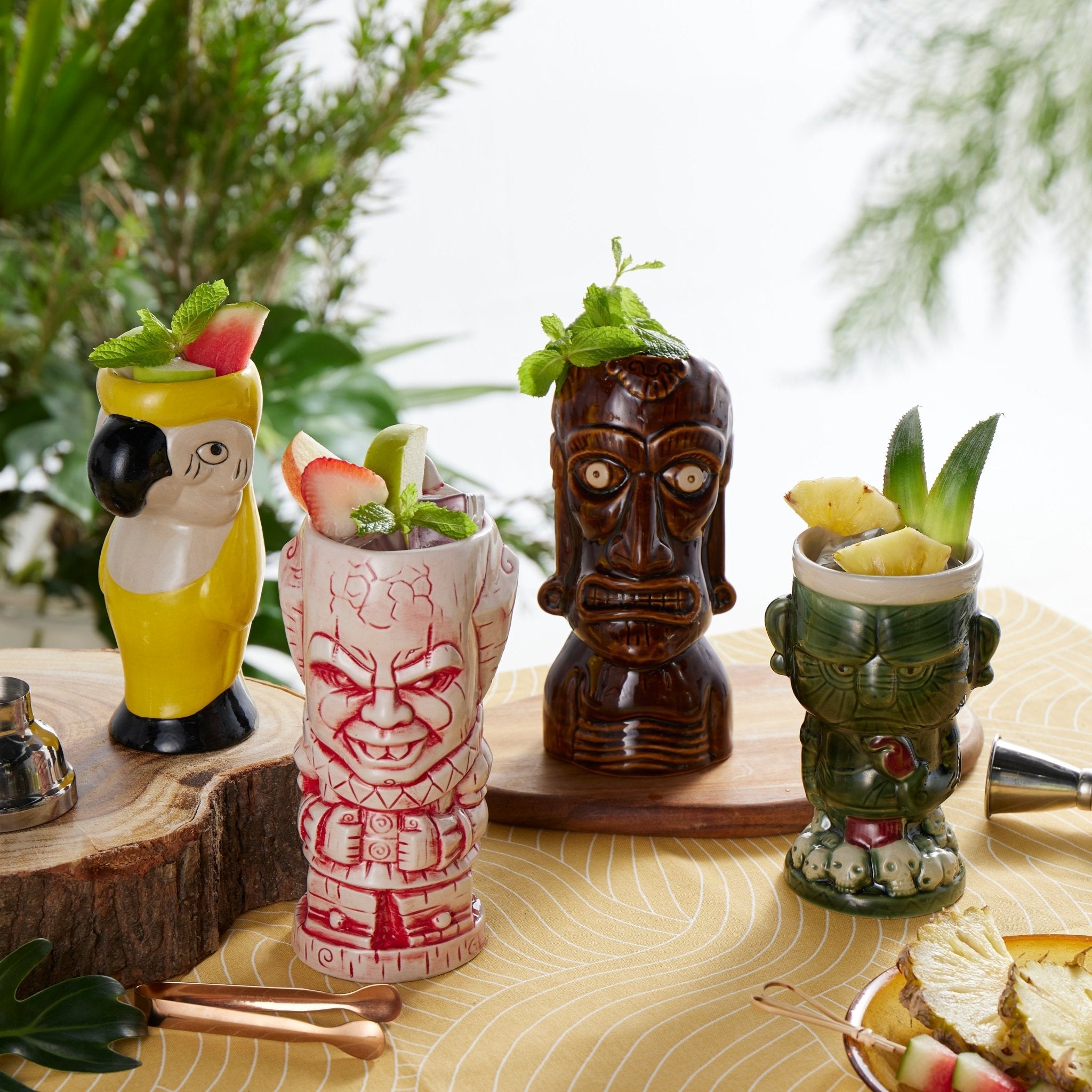 Ceramic Hawaiian Luau Tiki Mugs (Set of 4 Mugs)