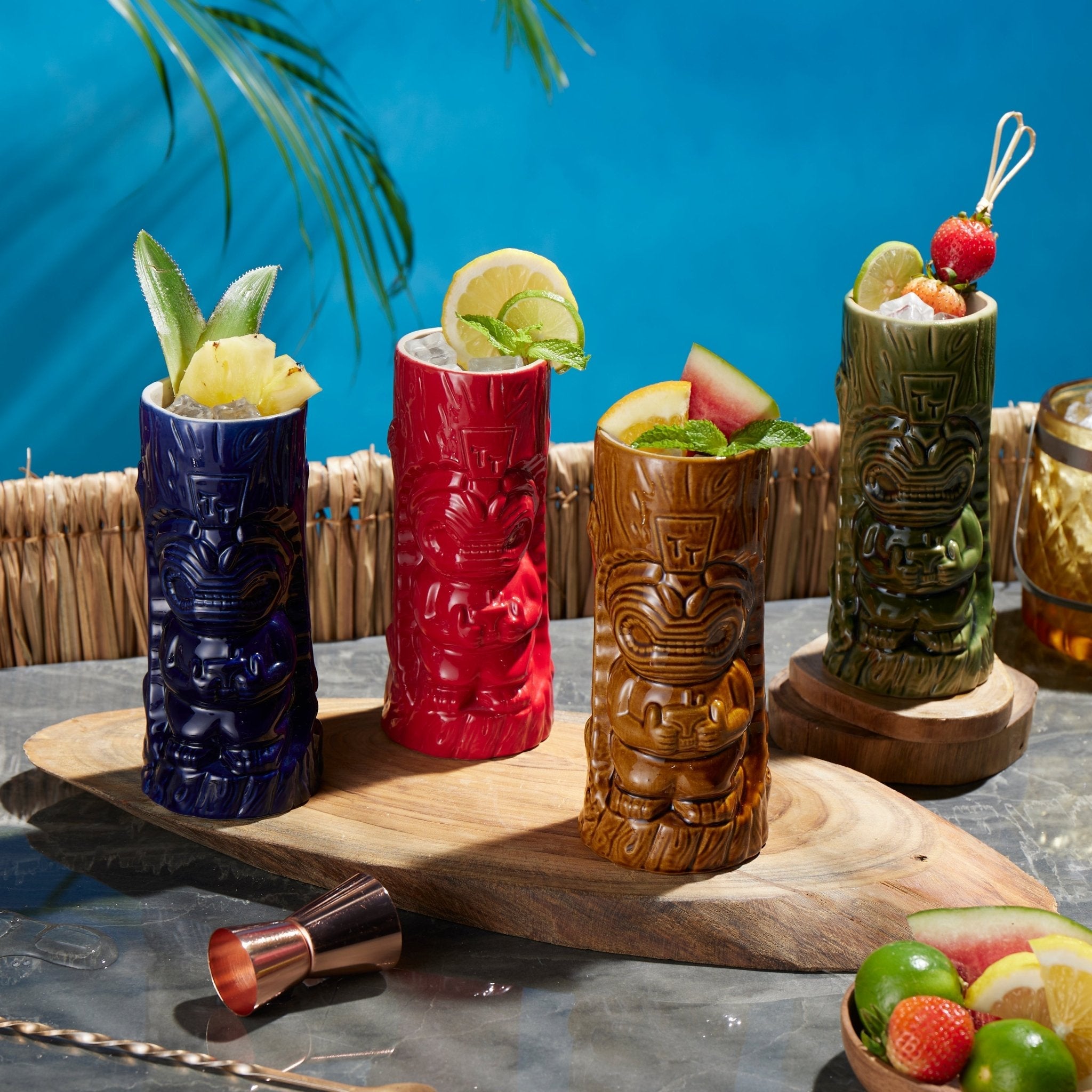 Ceramic Hawaiian Tiki Glasses Set of 4 (13.4 oz)