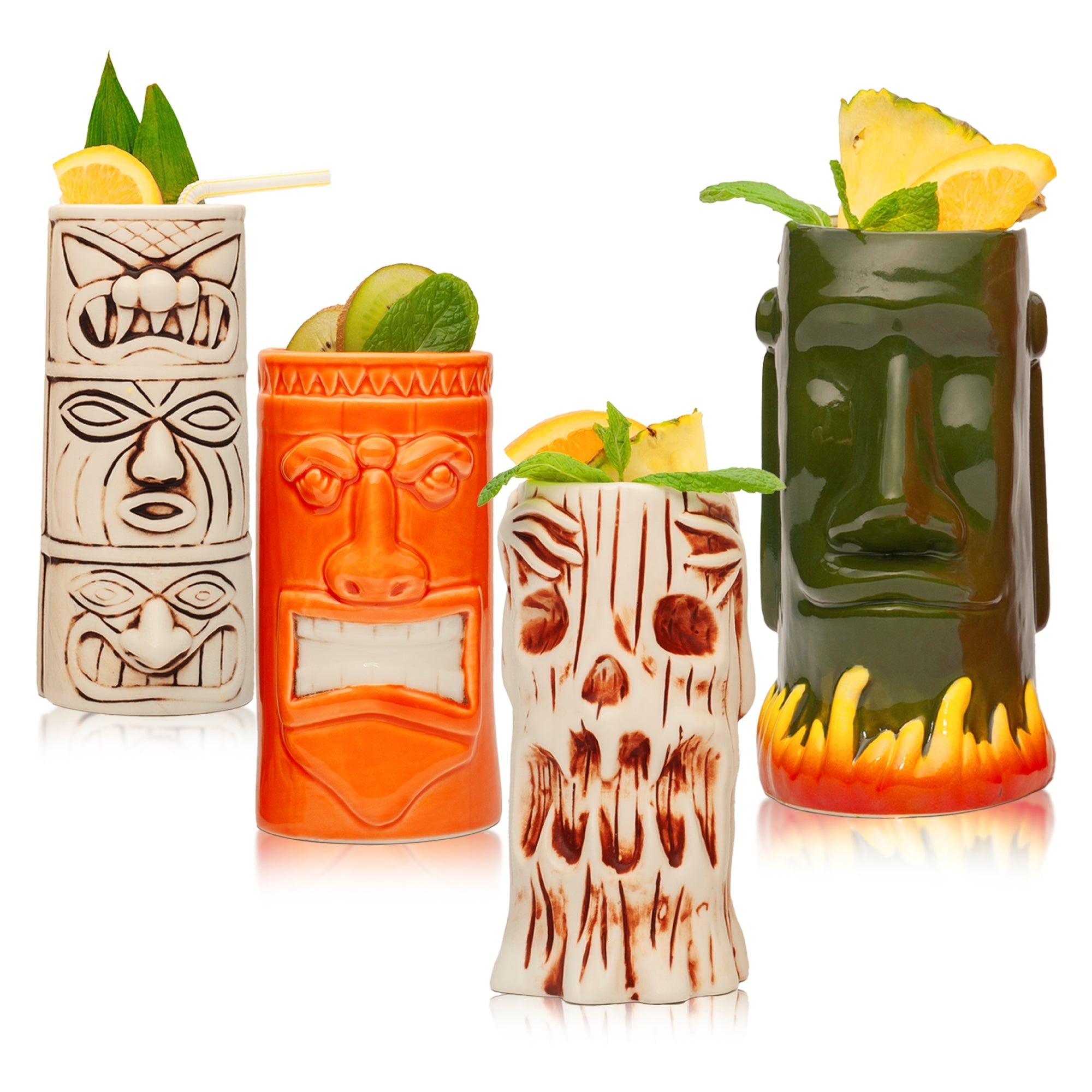 Ceramic Tiki Glasses, Set of 8 - Perfect for Exotic Cocktails, Iced Tea, Soda, Mai Tai, Long Island