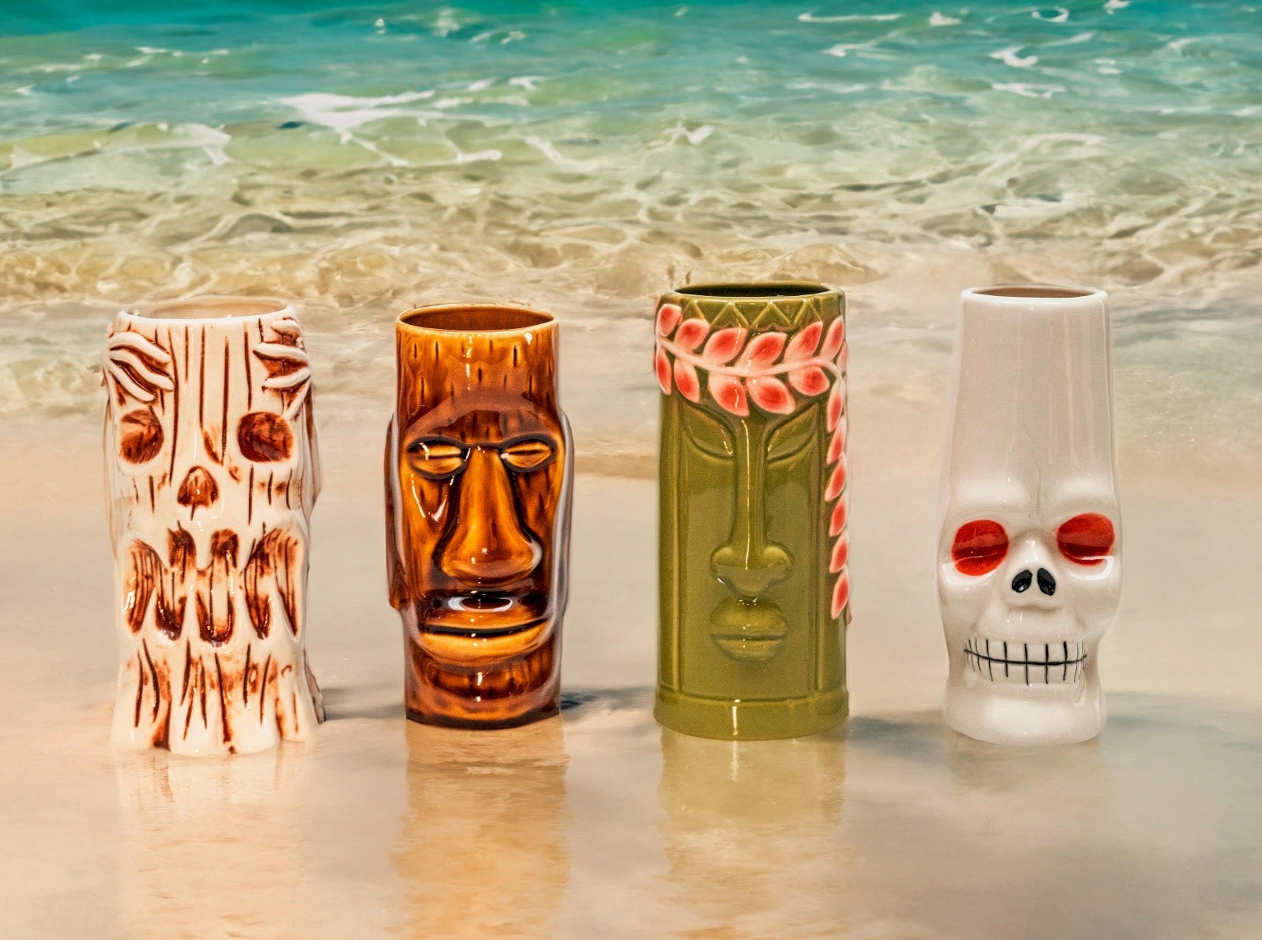 Ceramic Tiki Glasses, Set of 8 - Perfect for Exotic Cocktails, Iced Tea, Soda, Mai Tai, Long Island