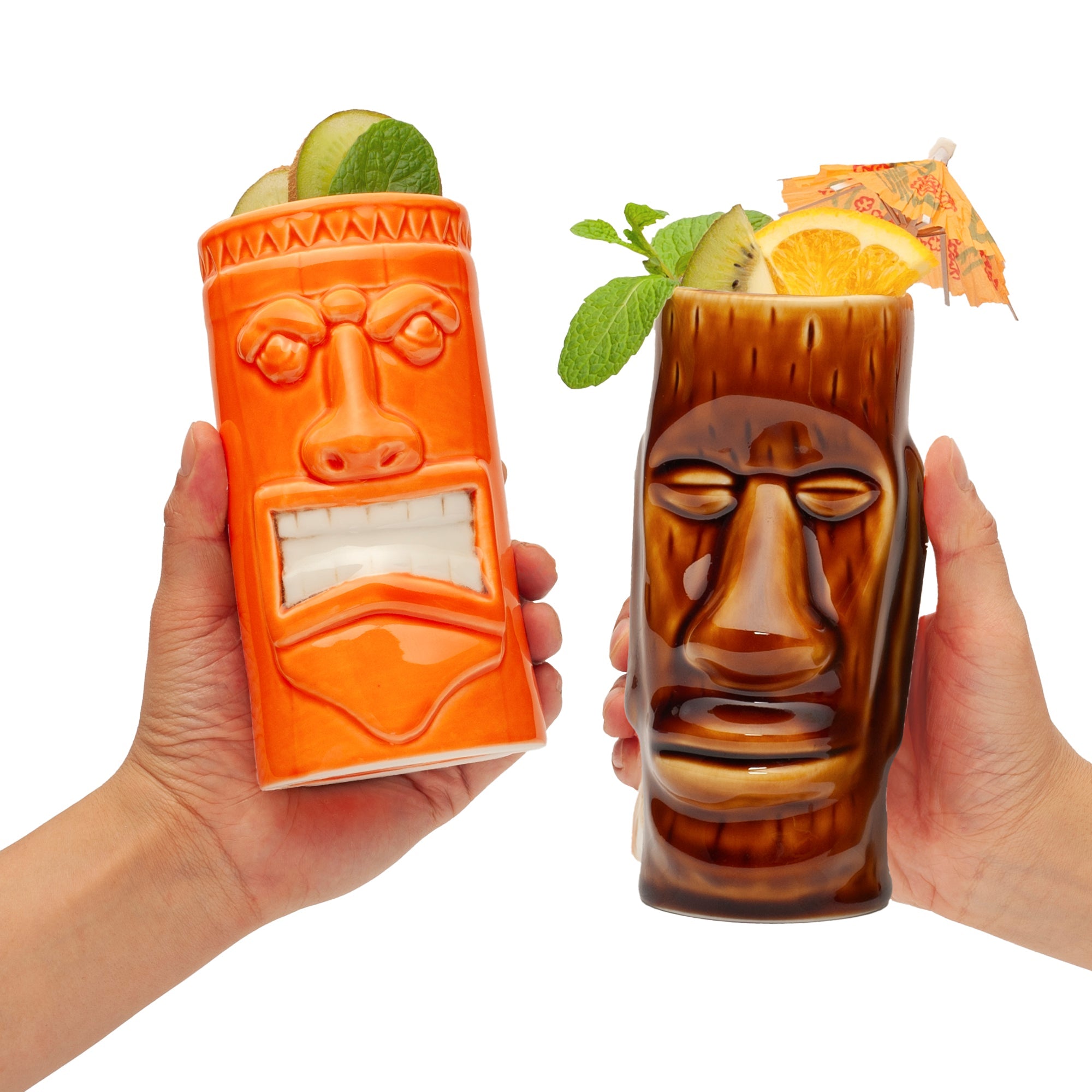 Ceramic Tiki Glasses, Set of 8 - Perfect for Exotic Cocktails, Iced Tea, Soda, Mai Tai, Long Island