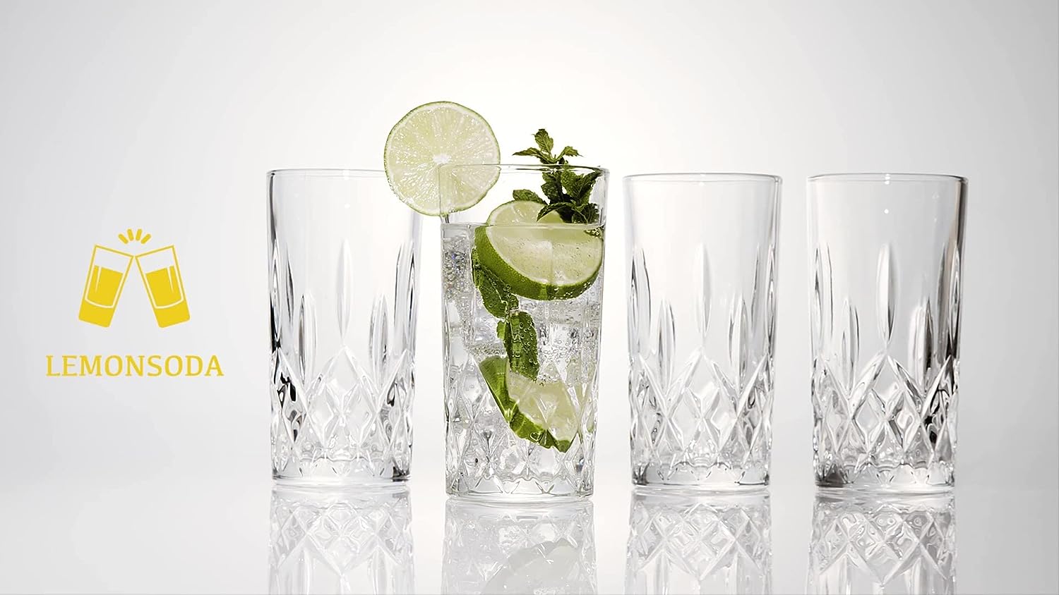 LEMONSODA Tom Collins Drinking Glasses – Premium Water Glasses Set of 4 – 12Oz