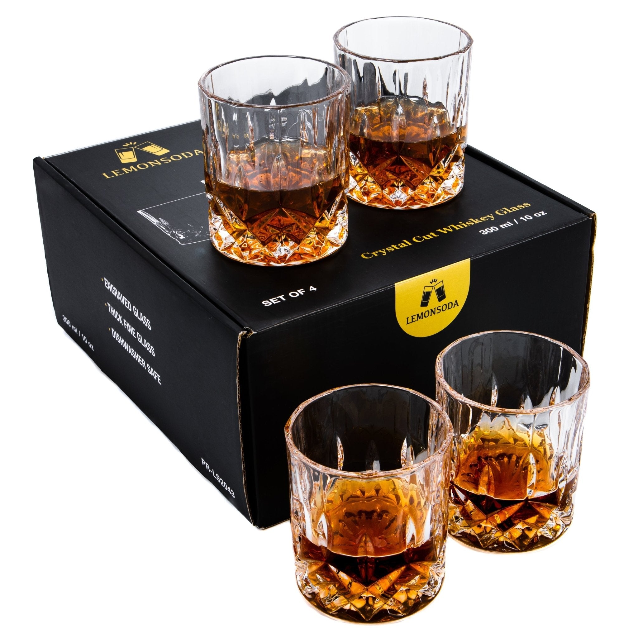 Crystal Cut Old Fashioned Whiskey Glasses Set of 2, 4 or 6 (10oz)