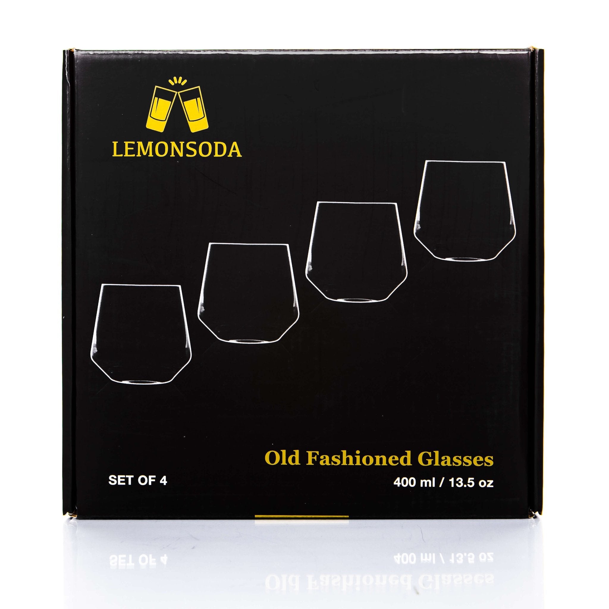 Crystal Old Fashioned Whiskey Glasses - Set of 4 - 13.5oz