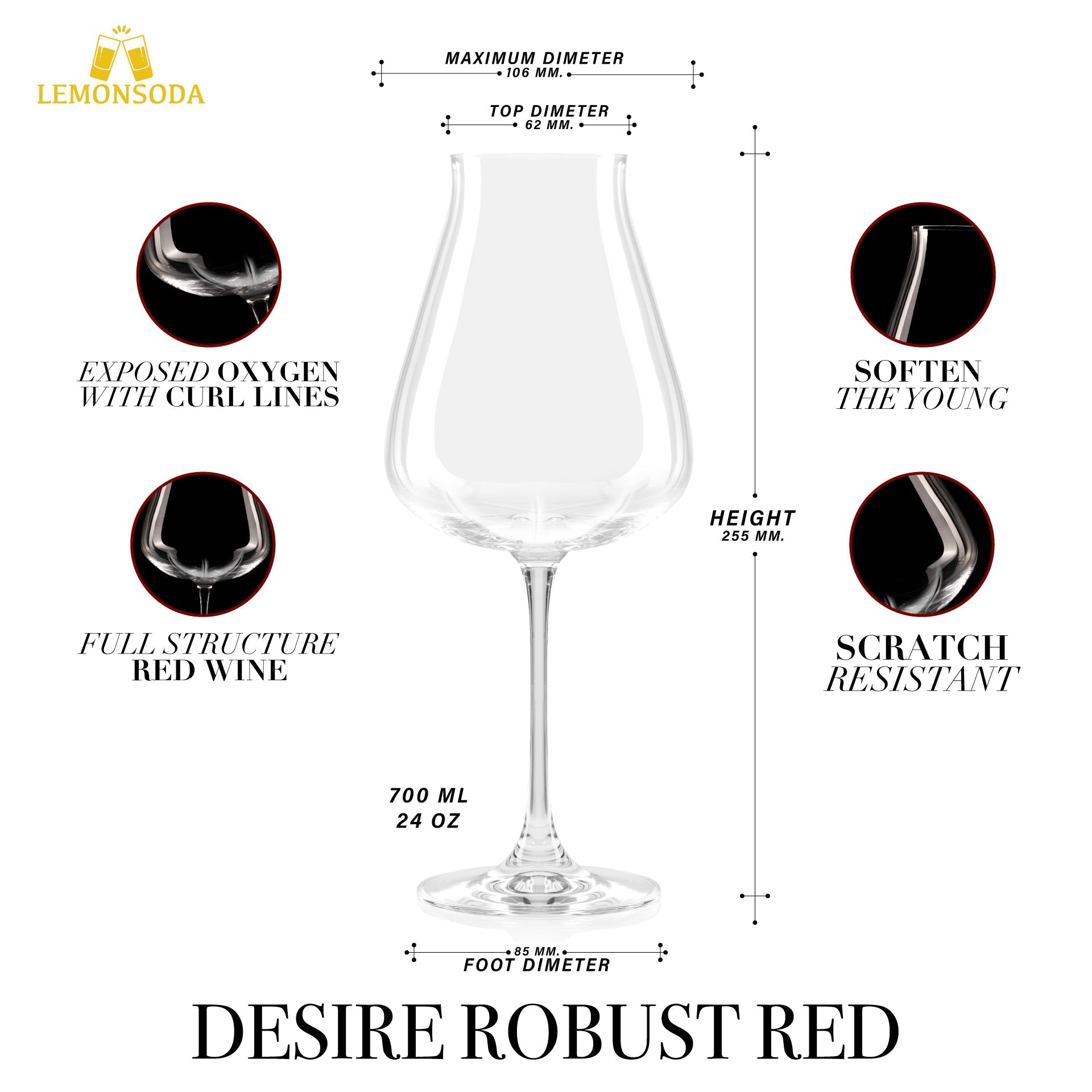 Desire Robust Red Wine Glasses - Set of 2 (700 mL / 24 fl. oz.)