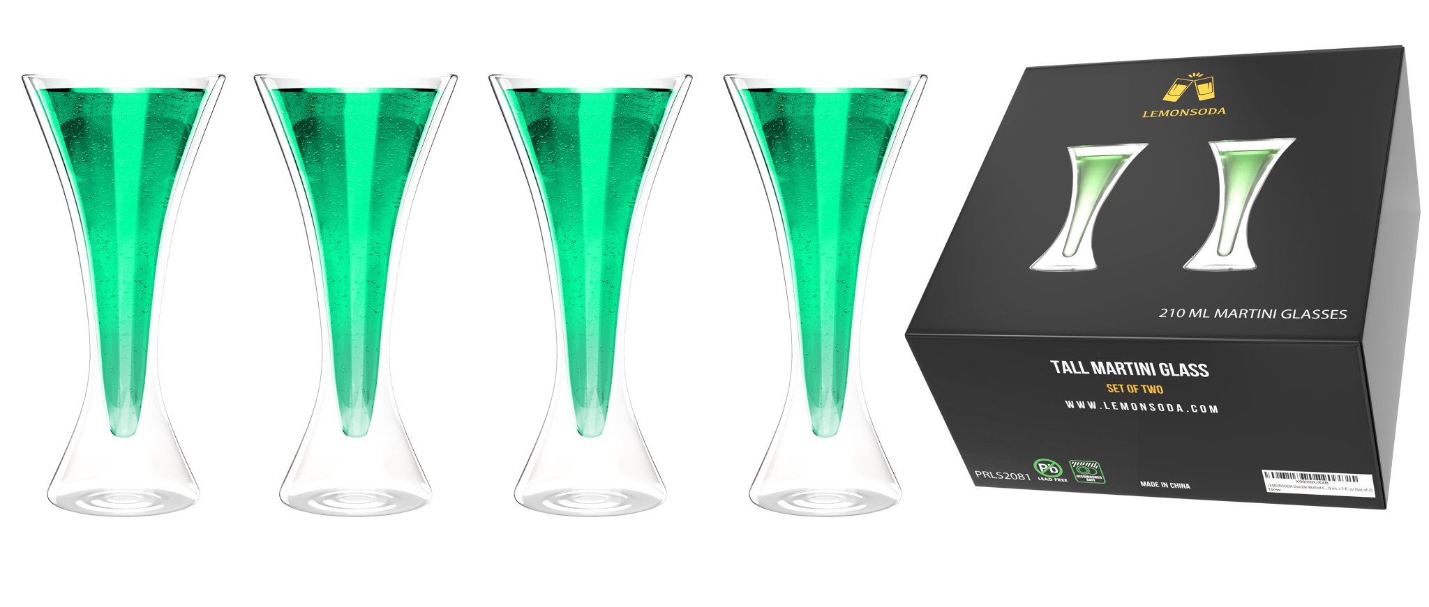 Double Walled Cocktail Martini Glasses - 210 mL / 7 fl. oz Set of 2 or 4