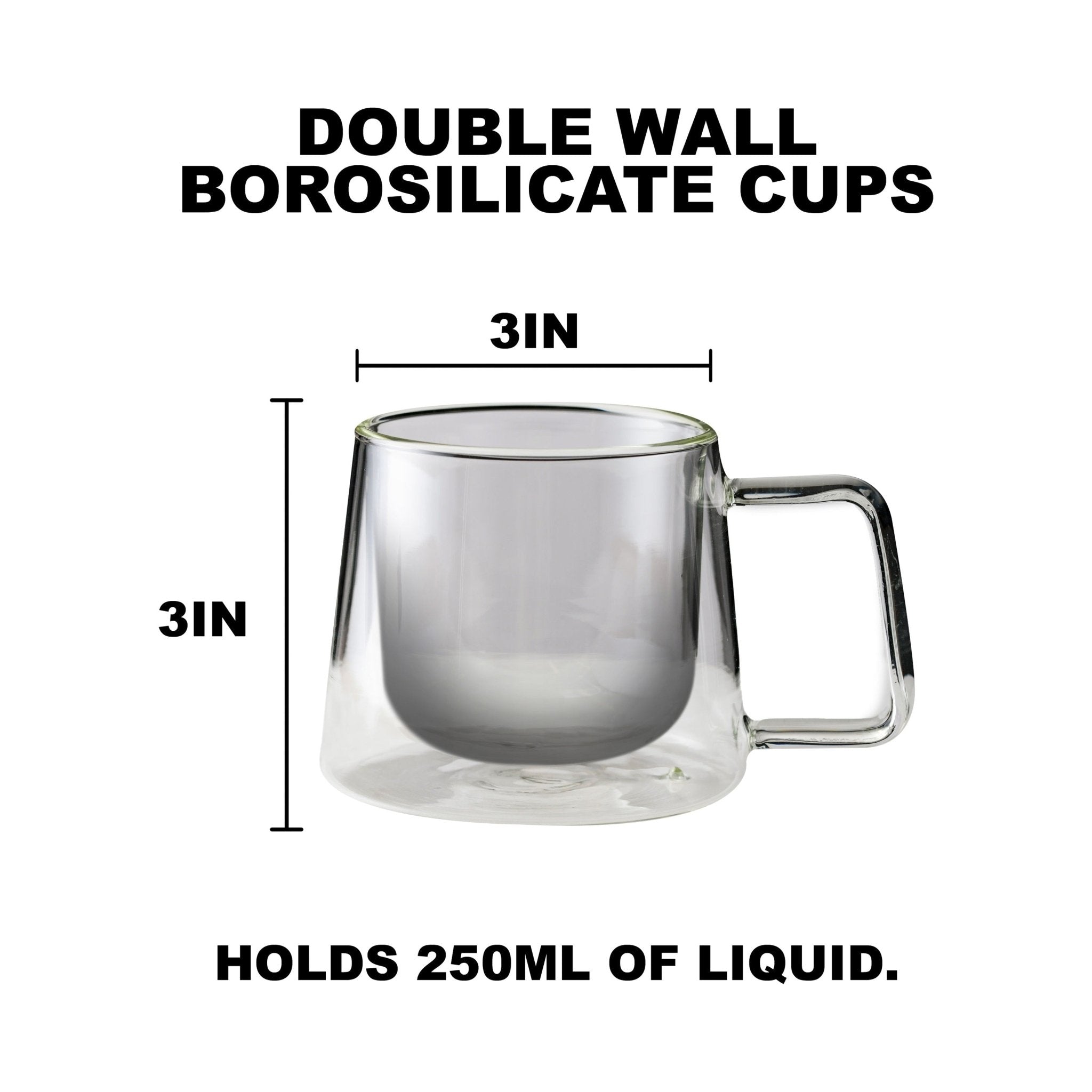 Double Walled Glass Coffee Drink Mug with Handle - Set of 2 - 8.5oz