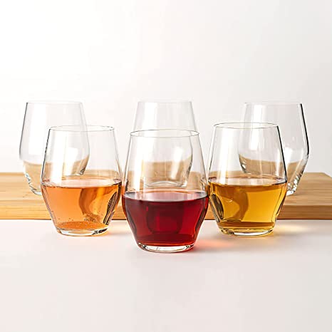 Sante Stemless Crystal Wine Glasses- Set of 6 - 15oz