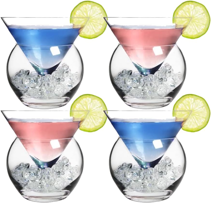 Stemless Martini Glasses with Chiller Set of 2/4