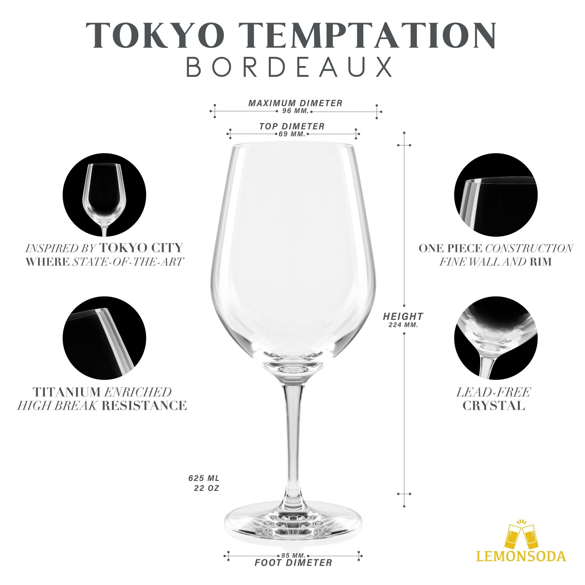 Tokyo Temptation Bordeaux Wine Glasses - Set of 2 (625 mL / 22 fl. oz.)