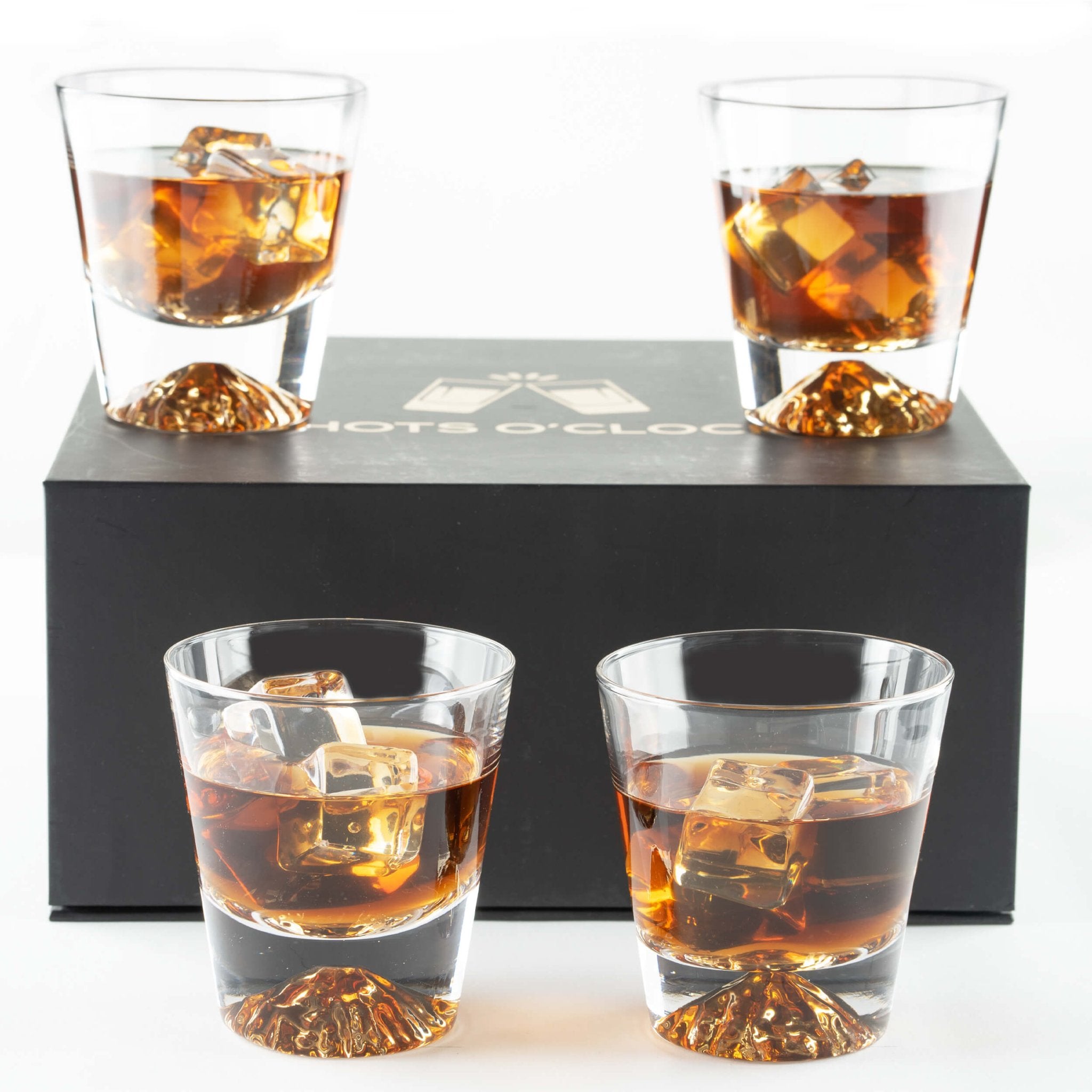 Whiskey Glasses Crystal Clear Gold Heavy Base Bourbon - Set of 4